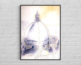 Florence Duomo fine art watercolor painting Italy Duomo art- Florence, Italy. Watercolor painting Duomo Florence artwork home (original art)