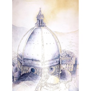 Kleurrijke muurkunst Florence Italië Duomo religieuze kunst Florence skyline aquarel schilderij Italiaans decor artwork reisbenodigdheden (afdrukken)