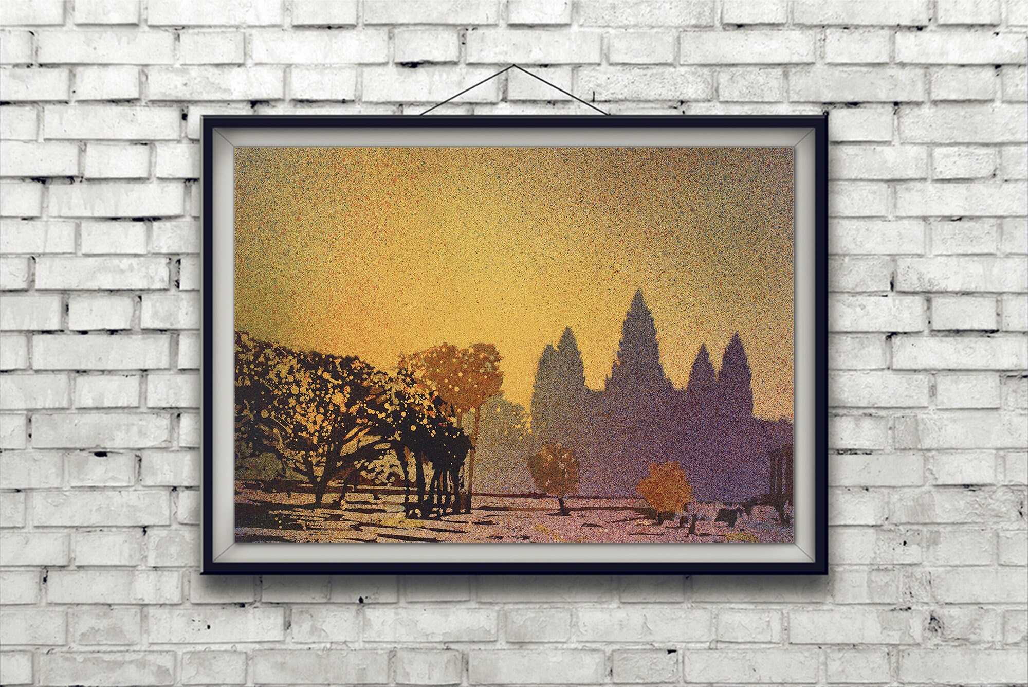 アンコールワット遺跡、カンボジアの水彩画、アジアの寺院、クメール