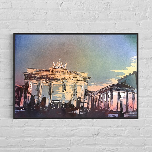 Watercolor painting Brandenburg Gate Berlin Germany Europe, painting German architecture fine art print watercolor giclee home decor (print)