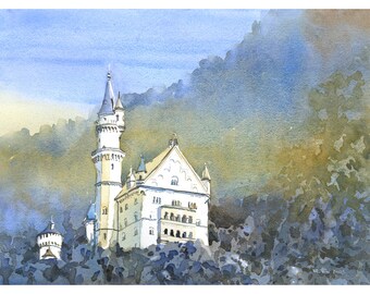 Schloss Neuschwanstein Bavaria Deutschland Dekor Aquarell Landschaft Handgemachter Artikel Reiseutensilien Dekor (original)