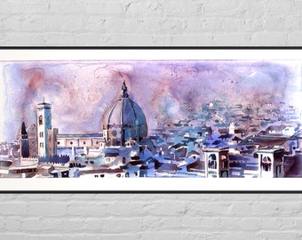 Painting Duomo skyline Florence Italy travel art, colorful Italian home decor giclee cityscape art travel essentials handmade item (print)