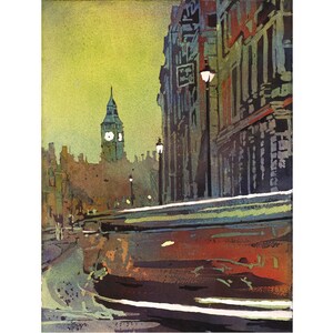 London Watercolor Art Print Big Ben UK Cityscape – British Landmark Wall Decor, Fine Architecture Painting, Travel Gift for Home or Office