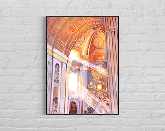 St. Peter's Basilica-Vatican, Rome (Italy) St. Peters Basilica Watercolor painting St Peters Vatican City Italy painting Rome art (print)