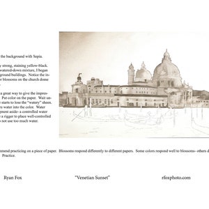 Aprende a pintar el atardecer de Venecia, Italia lección de acuarela PDF. Lección de acuarela, tutorial de arte, acuarela Góndola de Venecia Italia arte acuarela imagen 5