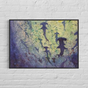 Hammerhead sharks swimming in ocean- fine art watercolor batik painting.  Shark painting batik, fine art print, home decor sharks (print)