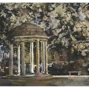 UNC Chapel Hill aquarel schilderij University North Carolina Old Well fine art home cadeau voor afgestudeerde decor handgemaakt item giclee (afdrukken)