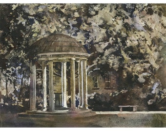 UNC Chapel hill watercolor painting University North Carolina Old Well fine art home gift for graduate decor handmade item giclee (print)