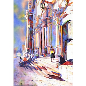 Cathedral Bolivian city Potosi-South America watercolor painting fine art church Potosi Bolivia art colorful Bolivia art home decor (print)