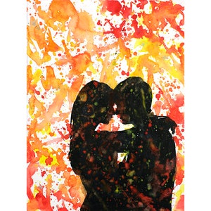 Romantic art watercolor painting couple kissing wall art fine art print Valentine&#39;s Day couple painting fine art love theme artwork (print)