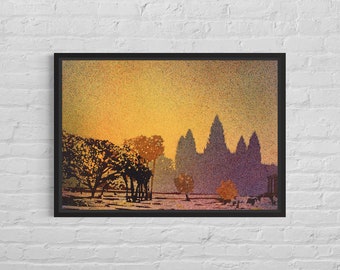 Angkor Wat ruin Cambodia watercolor painting, Asian temple Khmer travel essential handmade item trendy wall art interior design (print)