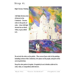 Watercolor Painting Tutorial PDF learn to paint colorful watercolors with energetic colors. Cusco Cathedral watercolor lesson tutorial. image 3