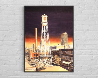 Durham NC skyline aquarel schilderij reisbenodigdheden handgemaakte interieur trendy muur kunst architectuur giclee kunst voor huis giclee (print)