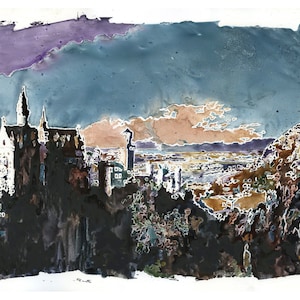 Neuschwanstein Castle in Bavaria- Germany.  Watercolor painting Neuschwanstein Castle artwork Germany castle fine art Bavaria (print)