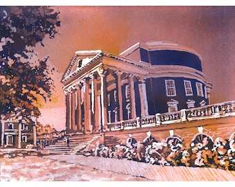Original UVA Rotunda Watercolor Painting: University of Virginia Dorm Decor