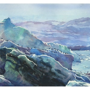 Arte per la casa colorata: dipinto di paesaggio islandese, acquerello di iceberg che si sciolgono. Decorazioni per la casa islandesi. Decorazioni per la casa islandesi (stampa).