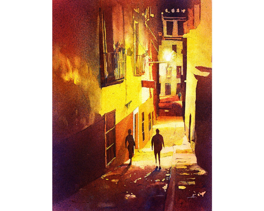 Guanajuato Alleyway At Night Mexico Watercolor Painting Etsy Singapore
