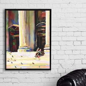NYC watercolor painting street scene travel poster apartment decor