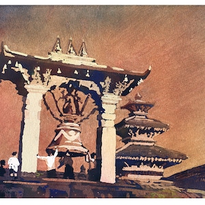 Watercolor painting Kathmandu Valley Durbar Square Patan travel essentials, handmade item Watercolor art Nepal painting art giclee (print)
