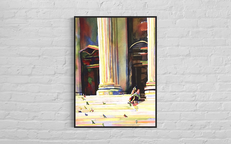 Penn Station NYC colorful watercolor painting giclee prints
