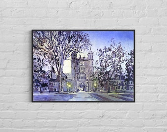 Watercolor painting University Michigan Law School Ann Arbor, MI college dorm room decor handmade item trendy art interior design (print)