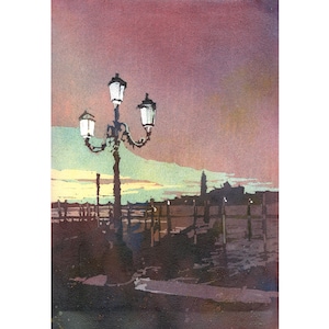 Venice Watercolor Painting Original Sunset Landscape Art Italy Wall Decor Travel Gift Handmade Interior Accent Trending Home Design