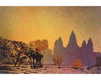 アンコールワット遺跡、カンボジアの水彩画、アジアの寺院、クメール