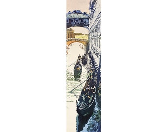 Bridge Sighs painting Venice Italy trendy wall art, European home decor travel essentials watercolor landscape gondola boats giclee (print)