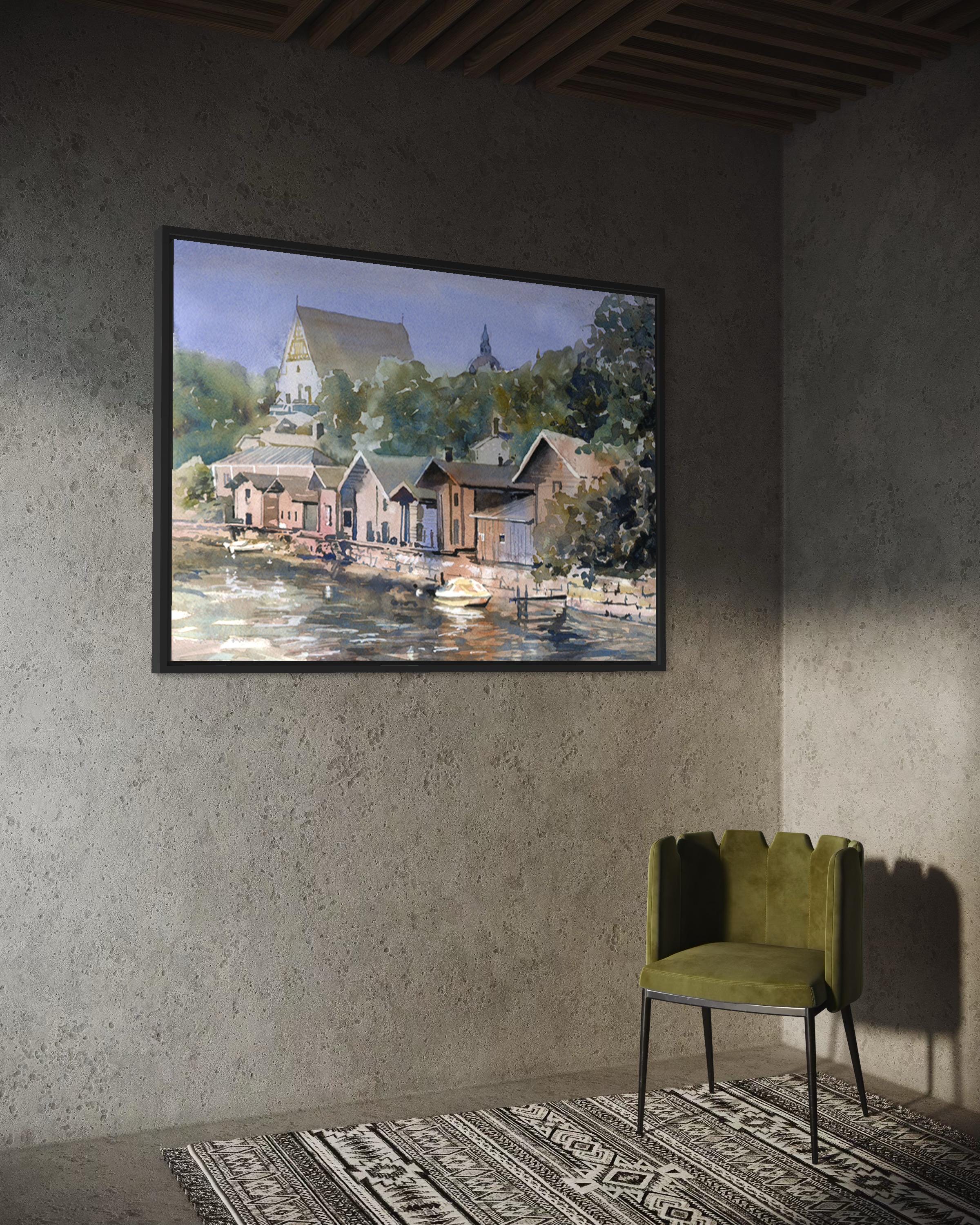 ポルヴォー フィンランド 水彩画：歴史的な街並みのアート（プリント