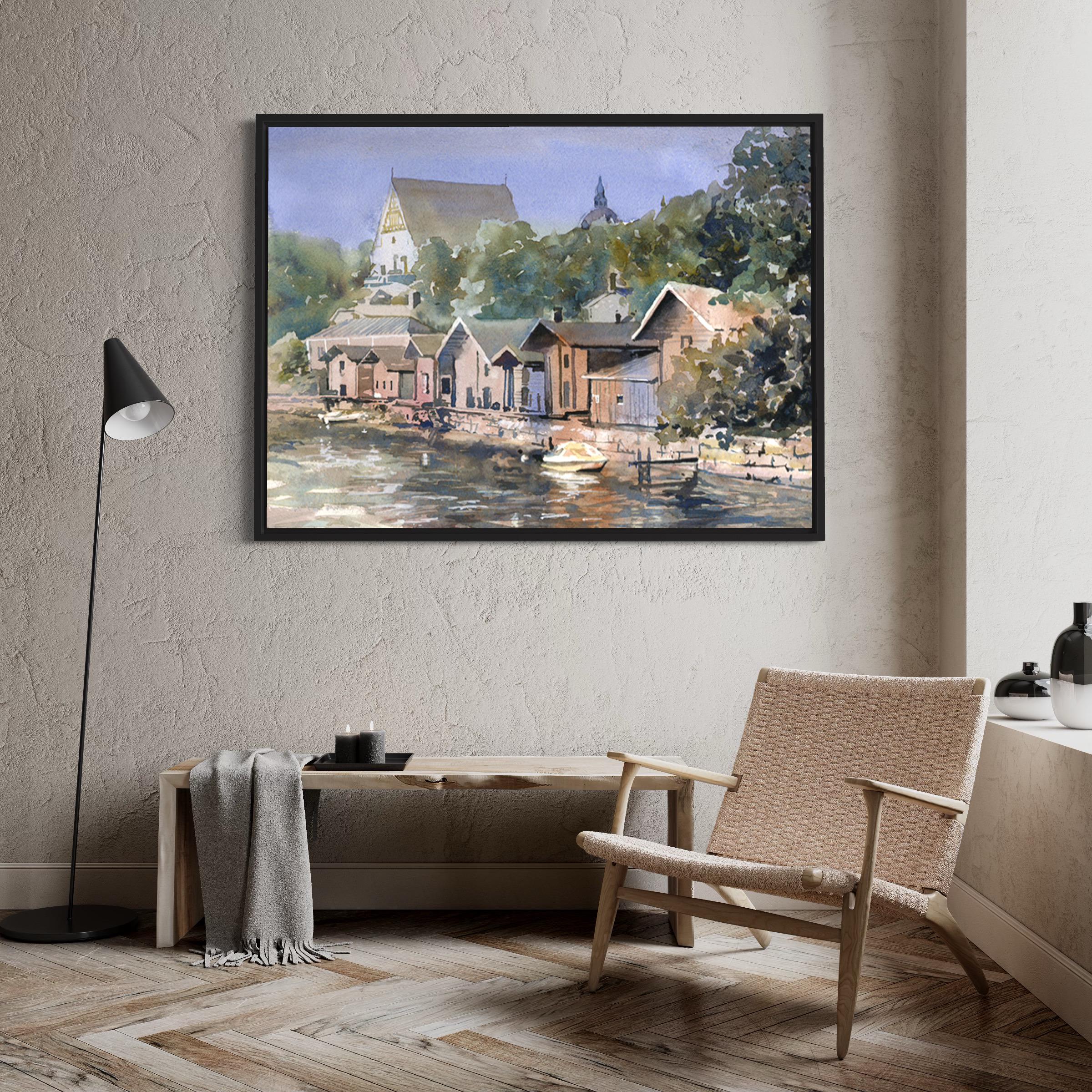 ポルヴォー フィンランド 水彩画：歴史的な街並みのアート（プリント