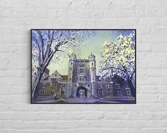 University Michigan watercolor painting Ann Arbor MI,  fine art print U of M Law School Michigan Wolverine artwork Ann Arbor decor (print)