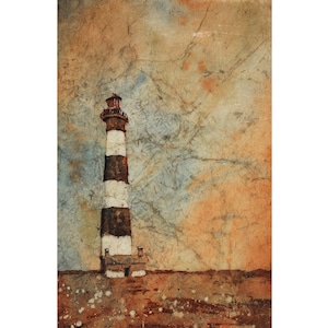 Malarstwo akwarelowe, latarnia morska Bodie Island, Outer Banks, OBX, Karolina Północna, zachód słońca, dekoracja nadmorska, ręcznie robiony przedmiot, giclee (wydruk)