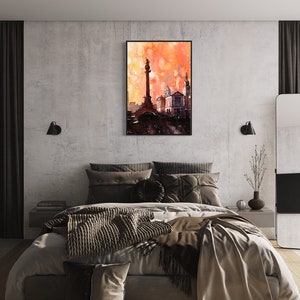 Colorful apartment decor travel essentials Barcelona skyline artwork