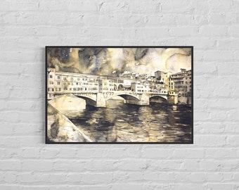 Ponte Vecchio Florence Italy landscape painting, Italian home decor Florence art Italy painting fine art watercolor handmade item (print)