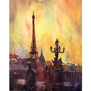 Eiffel Tower Paris France- watercolor painting Eiffel Tower sunset  Paris home decor Paris Eiffel Tower colorful wall art watercolor (print)