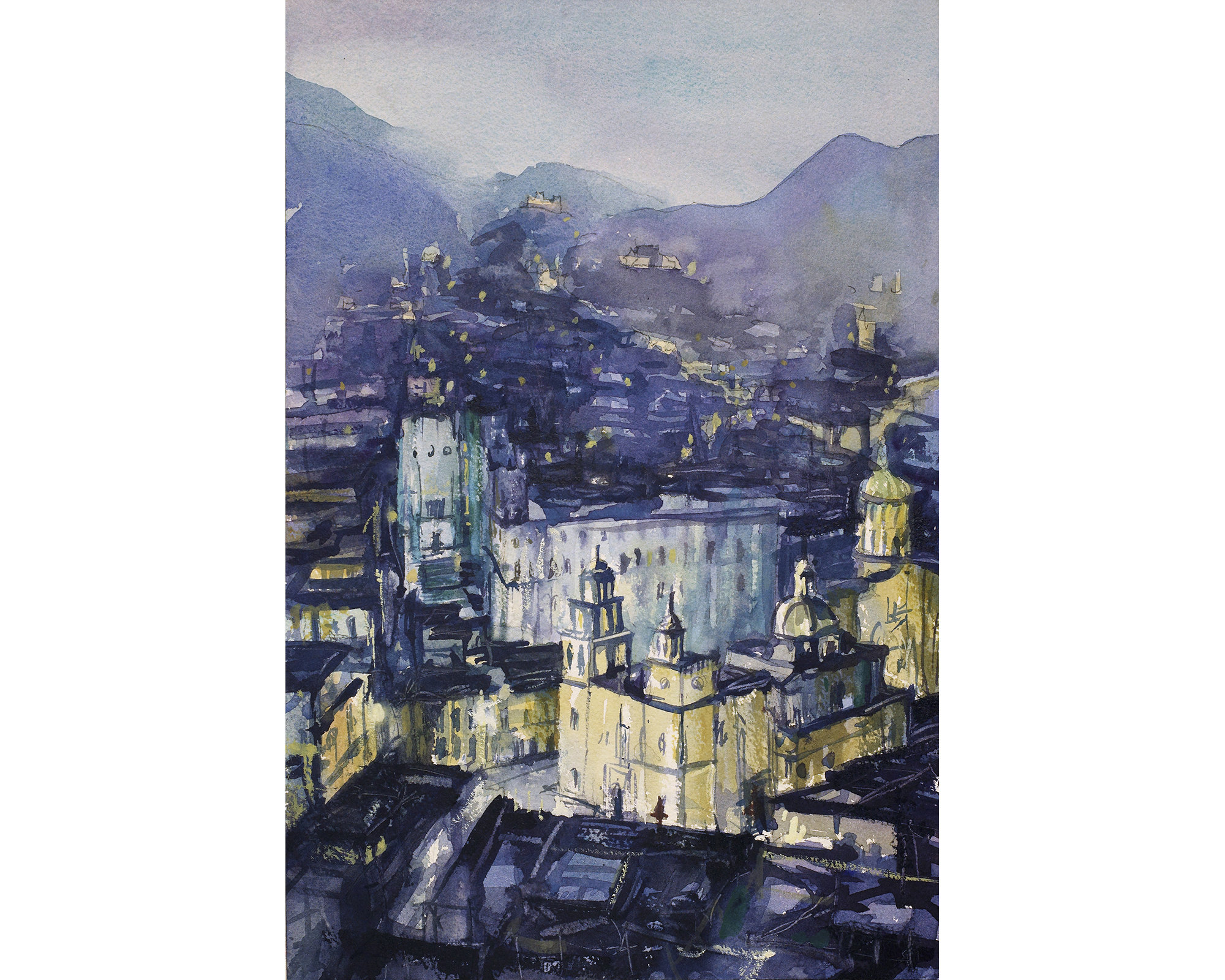 Guanajuato, Mexico watercolor painting, sunset art colorful watercolor print fine Mexican art architecture print cityscape artwork (print)