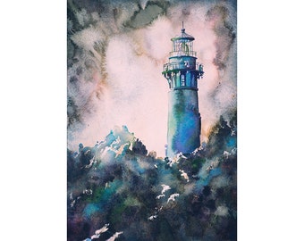 Colorful home decor Currituck lighthouse Outer Banks NC decor, North Carolina trendy wall art handmade home decor lighthouse giclee (print)