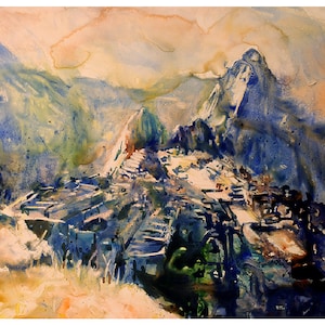 Machu Picchu Aquarell Print: Peruanische Landschaft Wandkunst