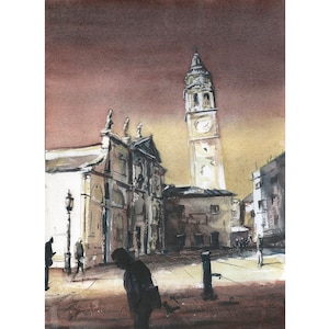 Venice, Italy leaning tower- watercolor painting. Leaning tower of Venice, Italy artwork church painting Venice Pisa wall art (original)