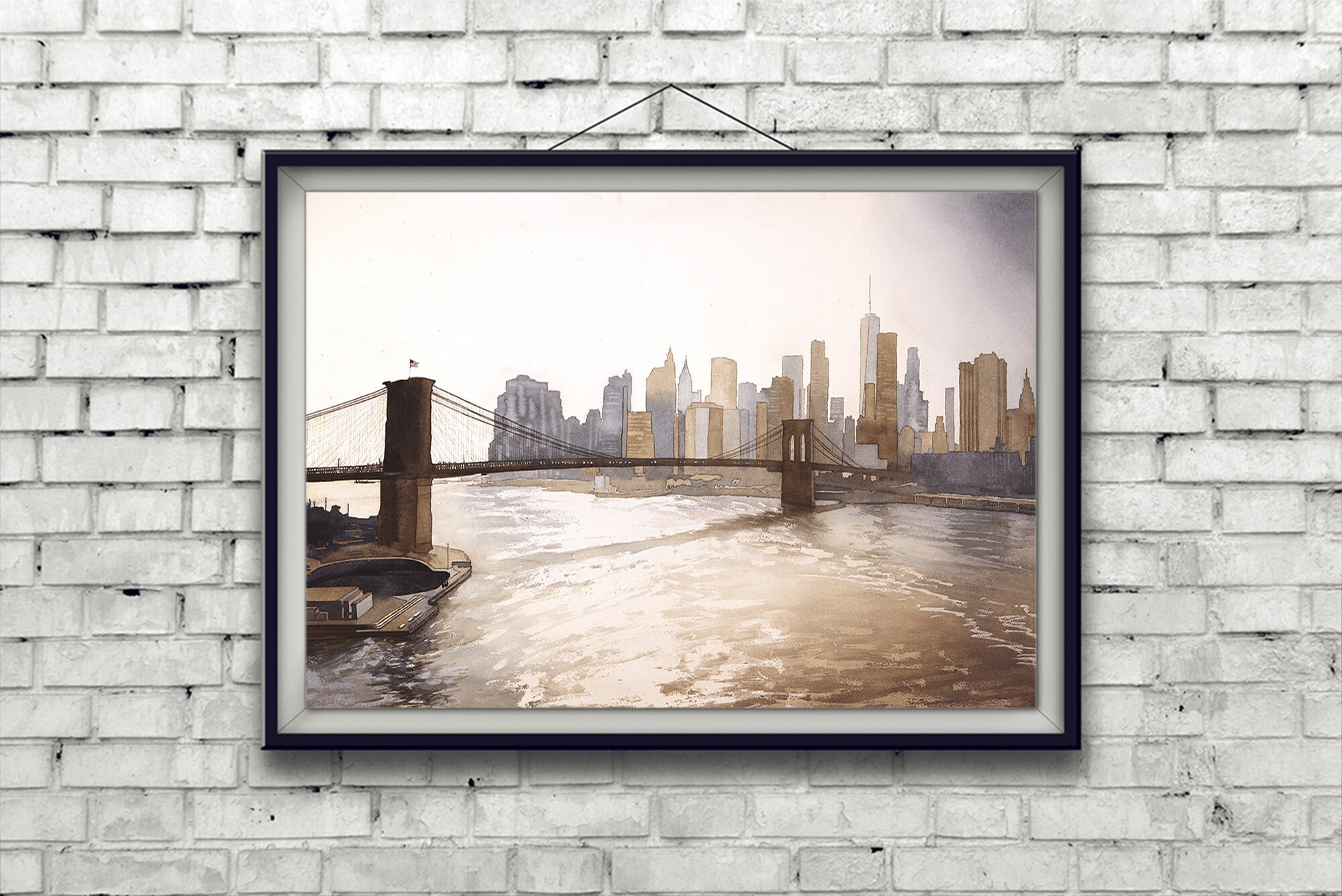 Brooklyn Bridge and Skyscrapers of Manhattan at Sunset in New York City ...