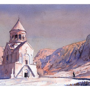 Khor Virap Armenia Watercolor Print – Historic Monastery Art, Canyon Landscape, Armenian Architecture Wall Decor Travel-Inspired Home Art