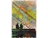Prayer flags at Swayambhunath Buddhist stupa in the Kathmandu Valley- Nepal. Watercolor batik art, people Nepal, Buddhism art Nepal (print)