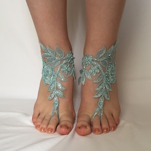Something Blue For Wedding,  Something Blue For Bride, Flat Wedding Sandals Blue, Wrap around Bridal Sandal, Open Toe Lace Bridal Shoes