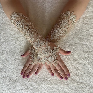 Bridal Long Gloves, Cappuccino Gold Line Gloves, Wedding Ceremony Gloves, Wedding Hand accessories, Event Gothic Gloves, Beach wedding party