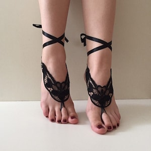 Bridal black barefoot sandal, Bridal footless sandal, Beach barefoot sandals, Wedding sandals, Wedding lace barefoot sandals, Foot Accessory