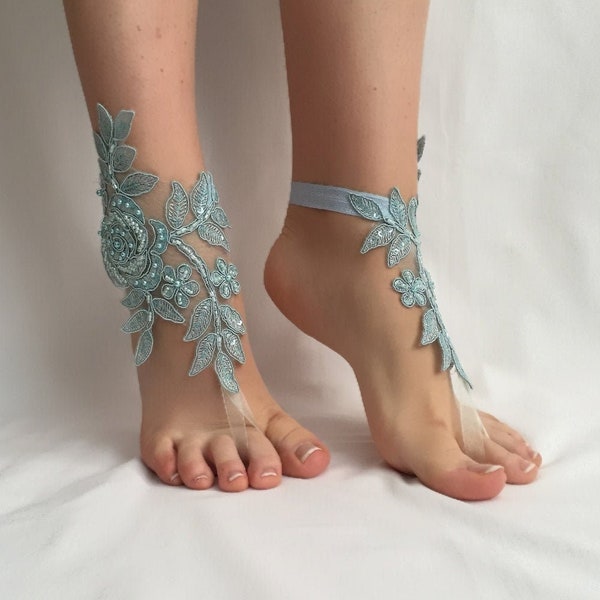 Beaded Barefoot Sandals, Lace Wedding Shoes, Beach Wedding Sandals, Bridal Foot Jewelry, Soleless Wedding Shoes, Barefoot Sandals Wedding