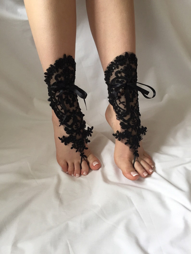Bridal Black Barefoot Sandals Wedding Lace Barefoot Shoes - Etsy