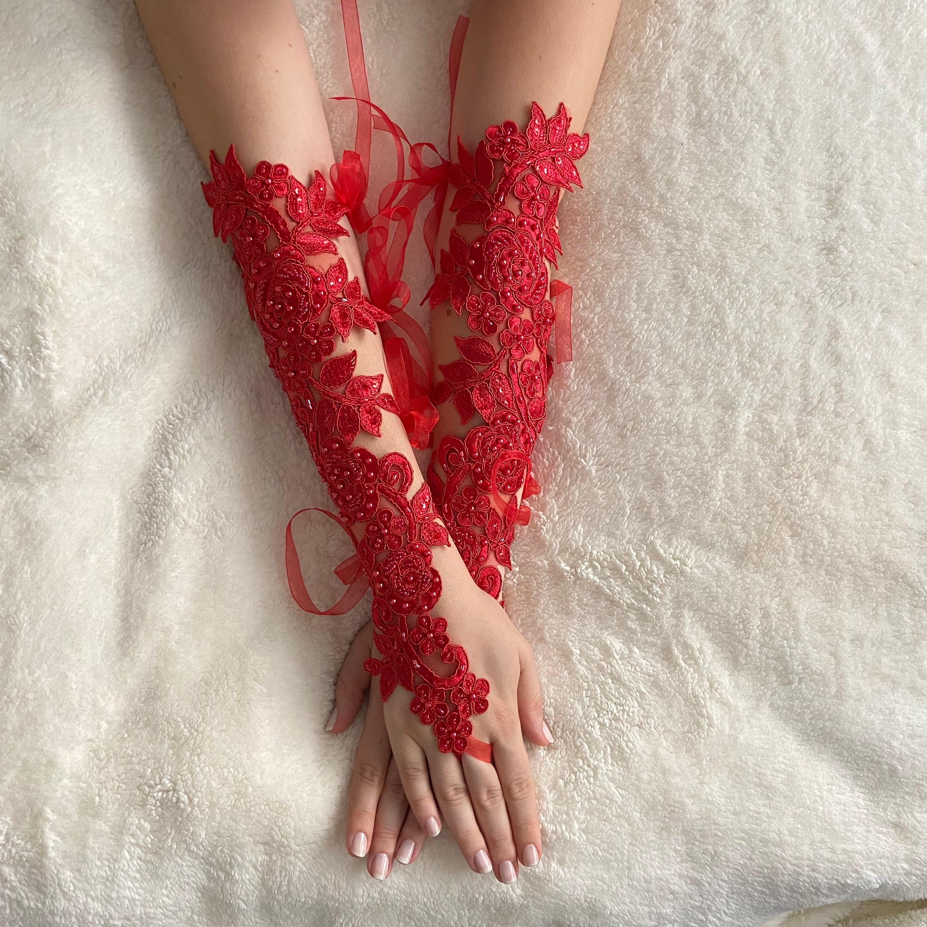 Red wedding gloves deals