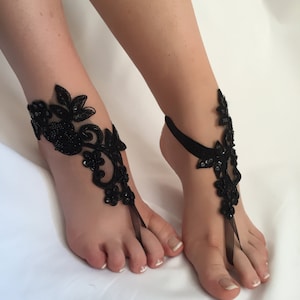 Black barefoot sandals, Black Lace Barefoot Sandals, Beach wedding Barefoot Sandals,Bridal accessory Foot jewelry Wedding shoes