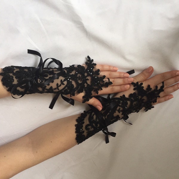 Wedding lace gloves, Lace gloves, bridal lace glove, fingerless gloves women, bridal black gloves, Wedding gloves, bridal long gloves,